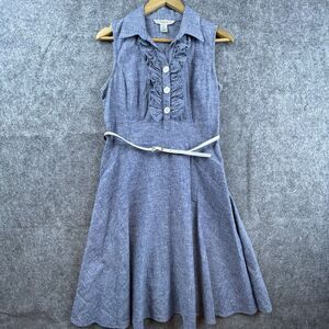 AA‎ Studio AA Dress 10 Ruffle Button Front Belted Lightweight Linen Classic 90s
